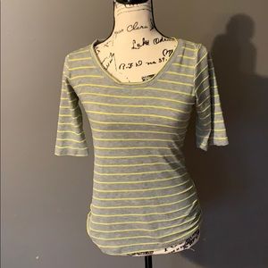 Green Envelope grey and yellow stripe shirt small
